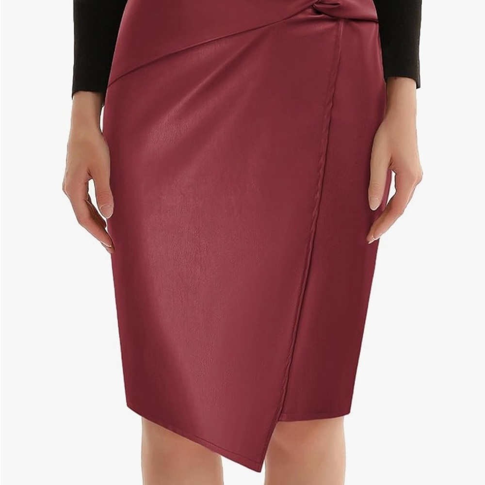 Kate Kasin (NWT) Women’s Faux Leather Red Pencil Skirt - Picture 2 of 8